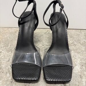 Coutgo Clear Square Toe Ankle Strap Heels